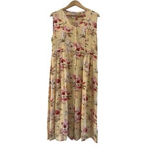 VTG April Cornnell Floral Sleveless Midi Dress Large Fairy Boho Cottage Granny